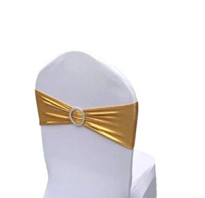 iEventStar Chair Cover Stretch Band with Buckle Slider Sashes Bow Wedding Banquet Decoration 10PCS (Metallic Gold)