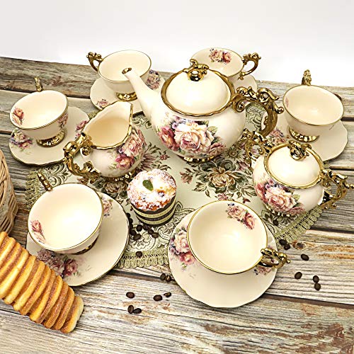 fanquare 15 Pieces British Porcelain Tea Set, Floral Vintage China Coffee Set, Wedding Tea Service for Adult, Big Tea Cup | The Storepaperoomates Retail Market - Fast Affordable Shopping