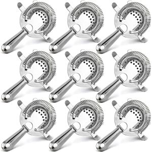 WUWEOT 9 Pack Cocktail Strainer, 4-Prong Stainless Steel Bar Strainer, 6 Inches Silver Bar Tool Drink Strainer with 100 Wire Spring for Bartenders and Mixologists