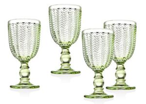 Twill Goblet Beverage Glass Cup by Godinger – Emerald Green – Set of 4