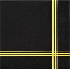 Gexolenu Black Gold Stripe Foil Cocktail Napkins,- Decorative Paper beverage Stripe Napkins, ,For Wedding table decoration, Birthdays & Anniversary Parties, Daily Use(3-ply, 50 Pcs,5″ x 5″ folded)