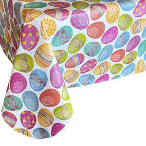 Newbridge Easter Egg Color Explosion Vinyl Flannel Backed Tablecloth – Bold, Bright Cheerfully Decorated Eggsplosion Indoor/Outdoor Wipe Clean Easy Care Vinyl Tablecloth, 60” x 84” Oblong/Rectangle