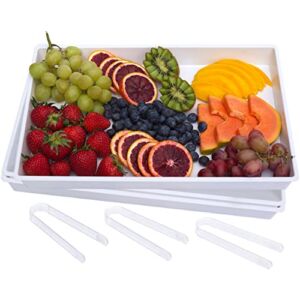 White Platter Serving Tray Set 15″ x 10.5″ | Pack of 3 Plastic Party Platters and 3 Tongs | Ideal for Appetizers, Desserts, Catering and more