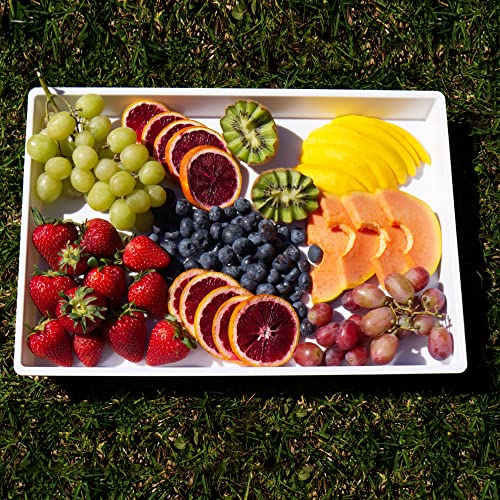 White Platter Serving Tray Set 15″ x 10.5″ | Pack of 3 Plastic Party Platters and 3 Tongs | Ideal for Appetizers, Desserts, Catering and more | The Storepaperoomates Retail Market - Fast Affordable Shopping