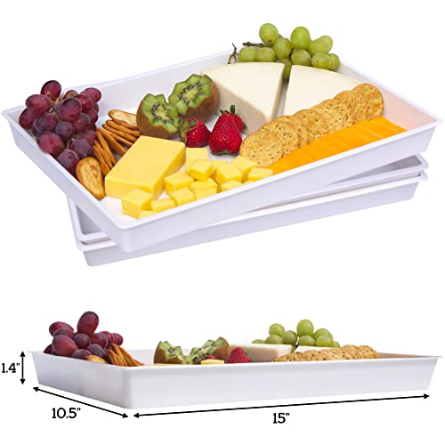 White Platter Serving Tray Set 15″ x 10.5″ | Pack of 3 Plastic Party Platters and 3 Tongs | Ideal for Appetizers, Desserts, Catering and more | The Storepaperoomates Retail Market - Fast Affordable Shopping
