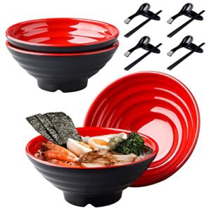 NJCHARMS Ramen bowls set 4 (16 Pieces), 37 oz Large Japanese Melamine Udon Noodle Bowls with Spoons, Chopsticks and Stands, Asian Chinese Large Soup Bowls, Ramen Bowl Set, Pho Bowls Large