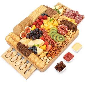 Charcuterie Board Set – FamRica Cheese Board with 2 Drawers, Bamboo Cheese Tray Serving Board – Unique Mothers Day Gifts, Wedding, Housewarming, Birthday Gifts
