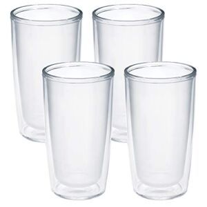 Tervis Made in USA Double Walled Crystal Clear Tabletop Insulated Tumbler Cup Keeps Drinks Cold & Hot, 16oz – 4pk, Clear