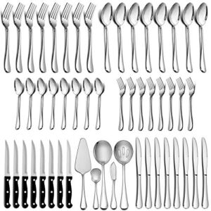 LIANYU 53-Piece Silverware Set Service for 8 with Steak Knives and Serving Utensils, Forks and Spoons Silverware Set, Stainless Steel Flatware Cutlery Set, Eating Utensil Set for Home, Dishwasher Safe