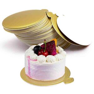 HANSGO Mini Round Golden Cardboard Cake Base, Mousse Cake Boards100PCS Cake Paper Plates Circle Cardboard Base Dessert Board Base Grease