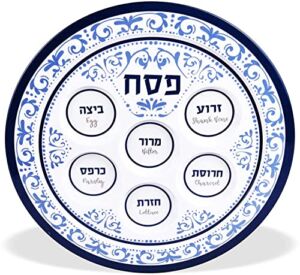 Passover Seder Plates 12″ Melamine by Zion Judaica – Blue Renaissance Single