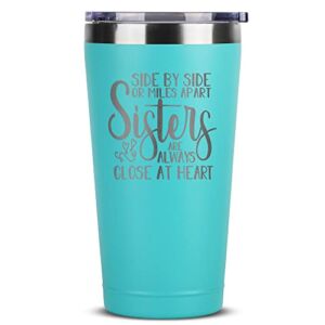 Sister Gifts From Sisters – Christmas Gifts For Sister – Birthday Gifts For Sister From Sister – Little Sister Gifts From Brother – Sisters Are Always Close at Heart 16 oz Mint Tumblers For Women