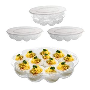 [3PK] Devil Egg Trays With Lid For Party| Deviled Egg Containers/Platter/ Holder/Carrier With Lid| Party, Transport, Stack| Holds 9-12 Eggs| Disposable Reusable| Upper Midland Products
