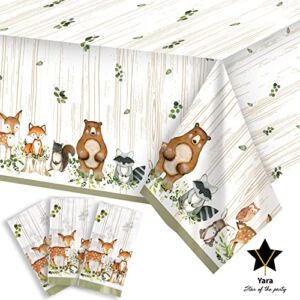 YARA Woodland Plastic Tablecloth For Baby Shower Decorations & Birthday Girl Boy |Safari Enchanted Forest Animals Decor |Neutral Gender Table Decoration Bear Fox Party Supplies |Jungle Theme Creatures