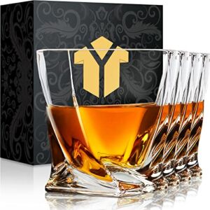 KITNATS Old Fashioned Whiskey Glasses 10 OZ Rocks Glasses Set of 4, Gift Box – Barware For Bourbon, Scotch, Rum glasses, Whisky Cocktail Drinks for Men Women