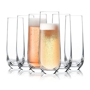 [6-Pack,9.5 Oz] Design•Master Stemless Champagne Flute Glasses, Drinking Glasses, All-Purpose Wine Drinking Glassware.