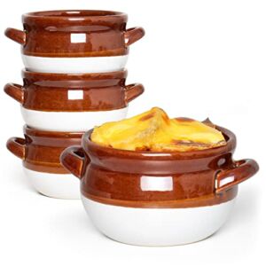 Vumdua French Onion Soup Bowls with Handles, 16 Oz Ceramic Soup Serving Bowl Crocks – Oven Safe Bowls for Chili, Beef Stew, Cereal, Pot Pies, Set of 4