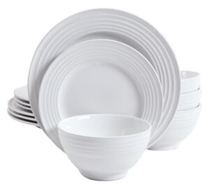 Gibson Home – 102274.12RM Gibson Home 12 Piece Plaza Cafe Round Dinnerware Set with Embossed Stoneware, White –
