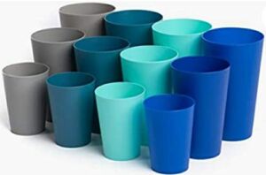 Klickpick Home Multi Size 10 Ounce 15 Ounce 20 Ounce – 12 Piece Kids Cups Premium Quality Plastic Beverage Tumblers Cup Reusable Cups Dishwasher Safe BPAFree In 4 Coastal Colours