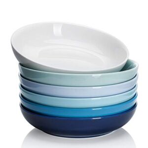 Sweese 112.003 Pasta Bowls 22 Ounces – Porcelain Salad Serving Soup Dinner Bowl for Kitchen – Shallow Dishes Design – Microwave Dishwasher Oven Safe Set of 6 – Cool Assorted Colors