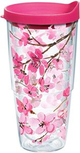 Tervis Made in USA Double Walled Sakura Japanese Cherry Blossom Insulated Tumbler Cup Keeps Drinks Cold & Hot, 24oz, Classic – Lidded