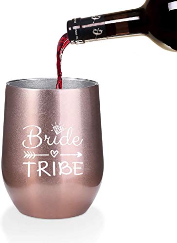 Bride to Be Champagne Flute | 12 oz Bride Tribe Stainless Steel Wine Tumblers | Engagement Wedding Gifts Bridesmaids Mugs Bachelorette Party Supplies & Games | Insulated Skinny Rose Gold Cups | The Storepaperoomates Retail Market - Fast Affordable Shopping
