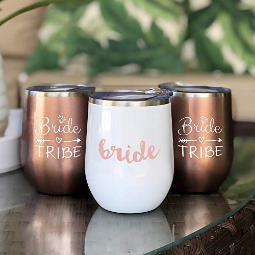Bride to Be Champagne Flute | 12 oz Bride Tribe Stainless Steel Wine Tumblers | Engagement Wedding Gifts Bridesmaids Mugs Bachelorette Party Supplies & Games | Insulated Skinny Rose Gold Cups | The Storepaperoomates Retail Market - Fast Affordable Shopping