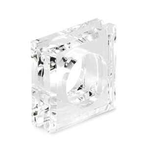 Huang Acrylic Set of 4 Square Beveled Napkin Rings (clear) for table settings, decor, entertainment, parties, and weddings