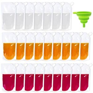 25 Pcs Plastic Flask, Reusable Juice Pouches for Adults, Plastic Flasks Bags with Funnel for Travel, Party (25x16oz)