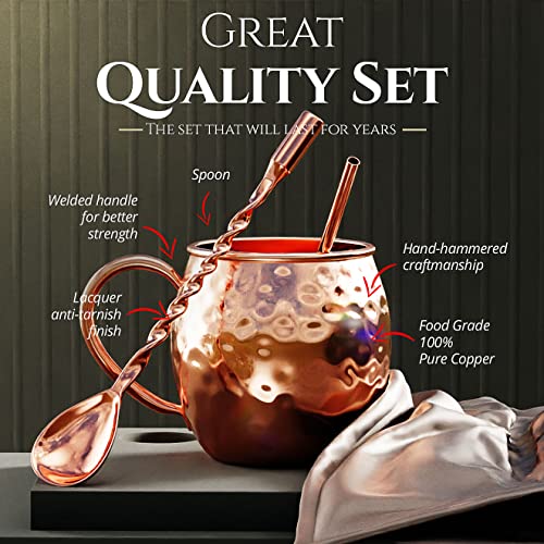 B. WEISS [CHRISTMAS GIFT SET] Moscow Mule Mugs Set+| SHOT GLASS| STRAWS| COASTERS| SPOON | Set Of 4 Pure copper Cups,16 Oz HANDCRAFTED-Premium Quality | The Storepaperoomates Retail Market - Fast Affordable Shopping