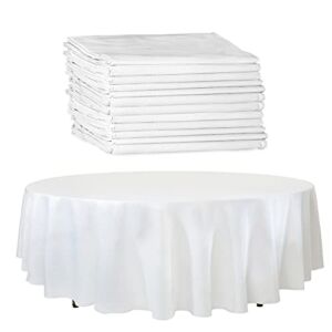 (12 Pack) White Paper Table Cloths for Round Tables- 82” Octyround Paper Tablecloths with Plastic Backing Round Paper Table Cover for Weddings, Churches, Dinners