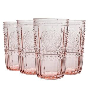 Bormioli Rocco Romantic Set Of 4 Tumbler Glasses, 11.5 Oz. Colored Crystal Glass, Cotton Candy Pink, Made In Italy.