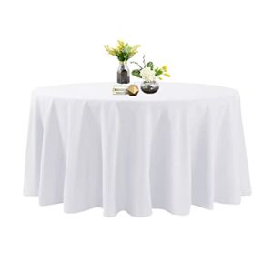 Round Tablecloth – 120 Inch Round Tablecloth – Stain and Wrinkle Resistant Washable Polyester Table Cloth, Decorative Fabric Table Cover for Dining Table, Buffet Parties and Wedding, White