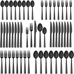 60 Pieces Black Silverware Set, Yoehka Premium Stainless Steel Flatware Set for 12, Mirror Polished Tableware Cutlery Set for Home and Restaurant, Include Knife/Spoon and Fork, Dishwasher Safe