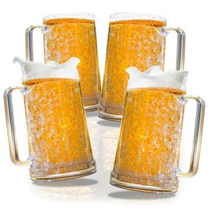 Freezer Mugs With Gel Beer Mugs For Freezer – Frosted Beer Mugs Freezer Cups – Double Walled Freezer Mugs With Gel – Frosty Mugs Beer Freezer Glasses – Set Of 4 – Clear