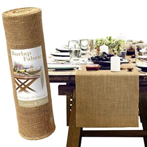 Natural Burlap Table Runners – 12 Inch x 30 Foot Burlap Roll for Dining Room Table, Mantel and Outdoors – Rustic Farmhouse Jute Table Runner Décor for Parties, Weddings, and Holidays