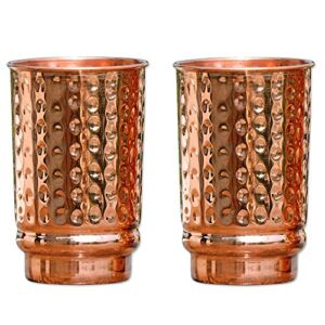 Hammered Pure Copper Tumblers Set of 2, UNLINED, UNCOATED and LACQUER Free | 350 Ml. (11.8 US Fl Oz) Traveller’s Copper Cups for Ayurveda Health Benefits