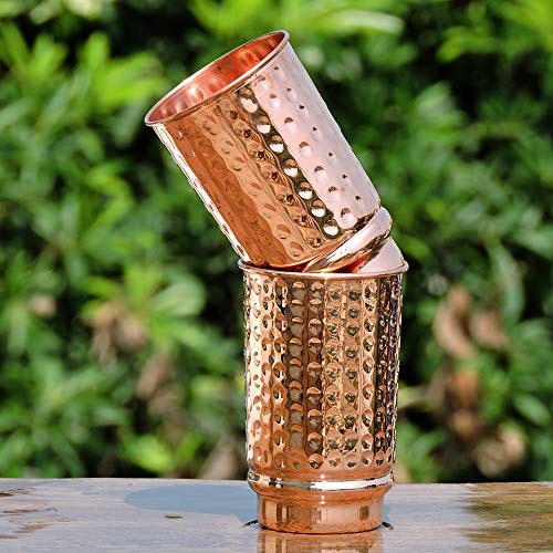 Hammered Pure Copper Tumblers Set of 2, UNLINED, UNCOATED and LACQUER Free | 350 Ml. (11.8 US Fl Oz) Traveller’s Copper Cups for Ayurveda Health Benefits | The Storepaperoomates Retail Market - Fast Affordable Shopping