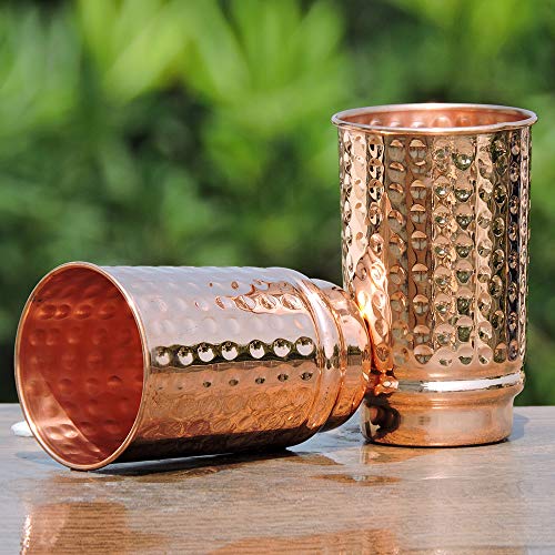Hammered Pure Copper Tumblers Set of 2, UNLINED, UNCOATED and LACQUER Free | 350 Ml. (11.8 US Fl Oz) Traveller’s Copper Cups for Ayurveda Health Benefits | The Storepaperoomates Retail Market - Fast Affordable Shopping