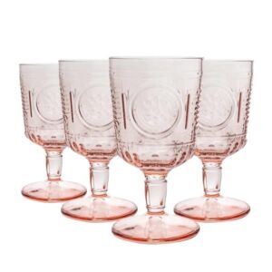 Bormioli Rocco Romantic Set Of 4 Stemware Glasses, 10.75 Oz. Colored Crystal Glass, Cotton Candy Pink, Made In Italy.