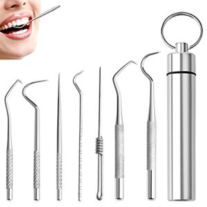 7Pcs Portable Stainless Steel Toothpicks Pocket Set, Reusable Metal Toothpicks with Key Ring for Outdoor Picnic Camping Traveling