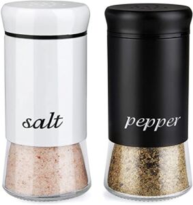 Salt and Pepper Shakers Set, Farmhouse Salt Pepper Shakers with Clear Glass Bottom, 5 oz Salt and Pepper Set for Cooking Table, RV, BBQ, Easy to Clean & Refill