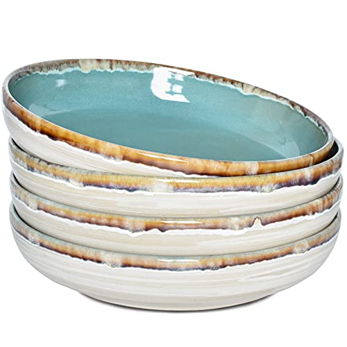 Bosmarlin Stoneware Large Pasta Bowls, 40 Oz, Set of 4, Big Salad Bowls, Microwave and Dishwasher Safe (Turquoise Green, 9.3 in) | The Storepaperoomates Retail Market - Fast Affordable Shopping