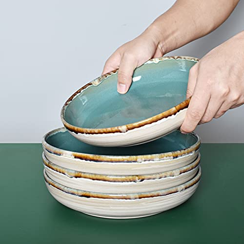 Bosmarlin Stoneware Large Pasta Bowls, 40 Oz, Set of 4, Big Salad Bowls, Microwave and Dishwasher Safe (Turquoise Green, 9.3 in) | The Storepaperoomates Retail Market - Fast Affordable Shopping