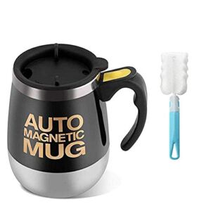 Auto Magnetic Mug Stainless Steel Self Stirring Mug Automatic Mixing Tea Hot Chocolate Cocoa Protein 400Ml Free Water Cup Brush (black)