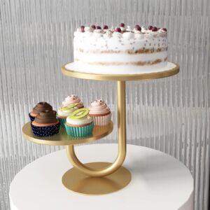 Vivevol 2 Tier Gold Cake Stand, Round Cupcake Stand for Parties, 10/8 Inch, Metal