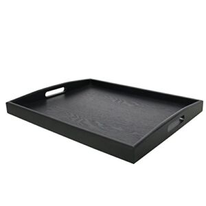 DILLMAN Serving Tray Large Black Wood Rectangle Food Tray Butler Tray Breakfast Tray with Handles (Large)