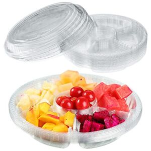 10 Pieces Appetizer Serving Trays with Lids Party Veggie Fruit Snack Trays with Lid Disposable Compartment Serving Platters Vegetable Salad Food Serving Containers (Clear,10.4 x 10.4 x 2 Inch)