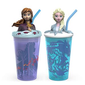 Zak Designs Disney Frozen 2 – Funtastic Tumbler Set with Straw and Unique 3D Character on Lid, Screw-On Lid with Durable Straw Keeps Liquids In (Elsa & Anna, 15 oz, BPA-Free, 2pc Set)