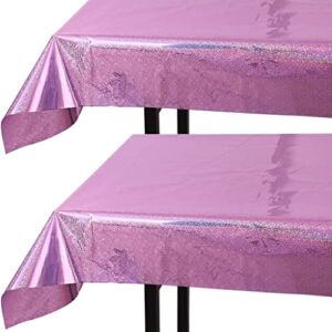 Disposable Plastic Tablecloths – 2-Pack Table Cloth for Parties – 40″ x 108″ Party Table Cloths Set – Disposable Tablecloths for Rectangle Tables up to 8ft – Pink & Purple Party Decorations by PixiPy